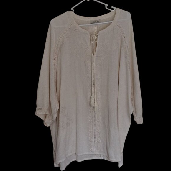 Rachel Zoe Women Peasant Top 2X 3X White Embroidered 3/4 Sleeve Boho Cottagecore - Picture 1 of 12